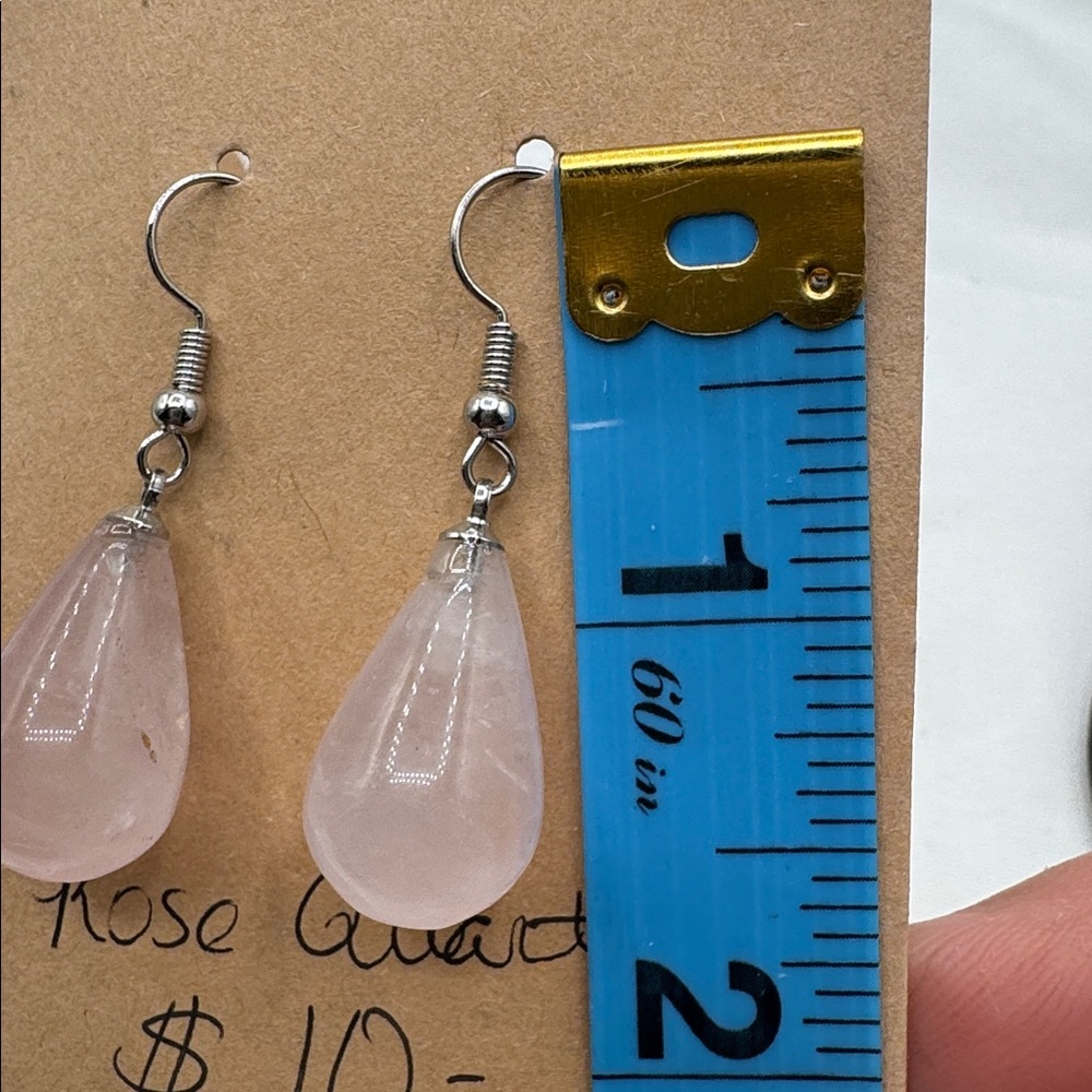 Rose quartz necklace and earring set 1.5 inch with 9” cord. (10.5”) SET new - Picture 3 of 4